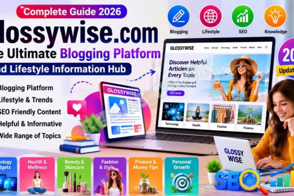 Illustration representing Glossywise com blogging platform featuring content creation, SEO optimization, lifestyle blogging, digital publishing, and online audience growth in 2026.